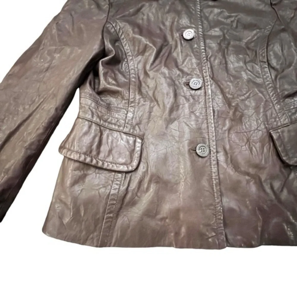 Michael Kors Women's Brown Button Front‎ Genuine Leather Coat Large Short Lined